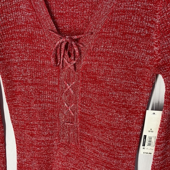 Relisted Red Ribbed metallic accent dress w lace up detail & stretch S M jrs - Picture 14 of 16